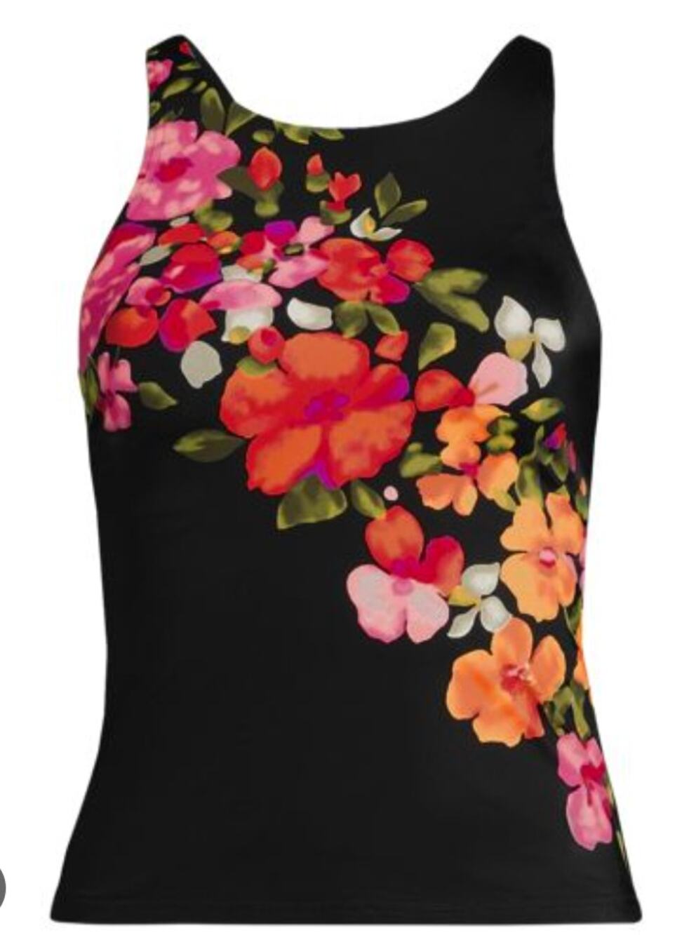 Land's End high neck Tankini strappy black floral hawaiian print sz 4 NEW NWT